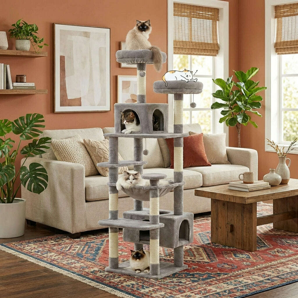 Arbre à chat grand modèle gris pour Maine Coon — vue arrière