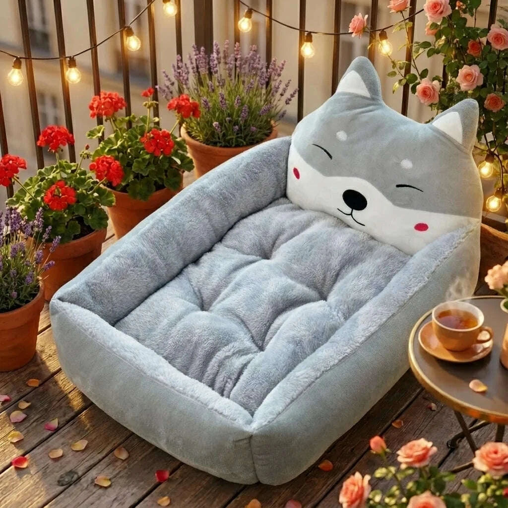 Comfortable gray cat bed, close-up view