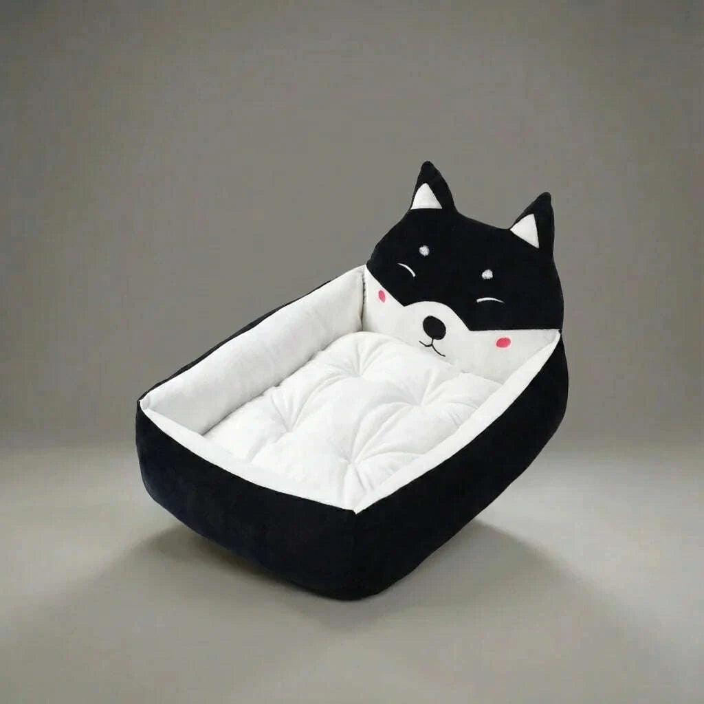 Cozy black cat bed, full view