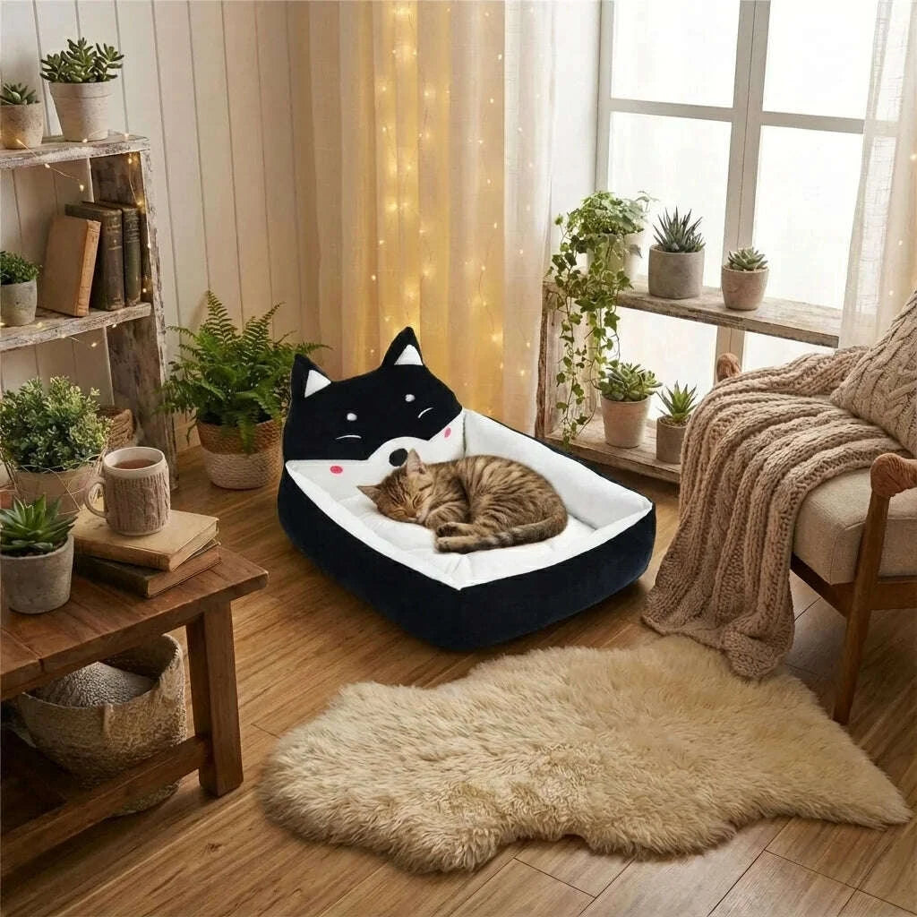 Cozy black cat bed, back view
