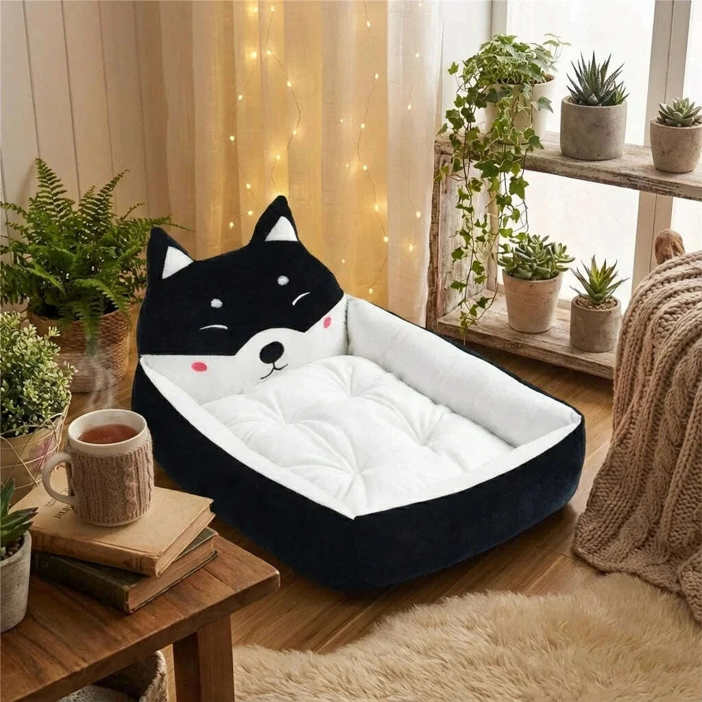 Cozy black cat bed, side view