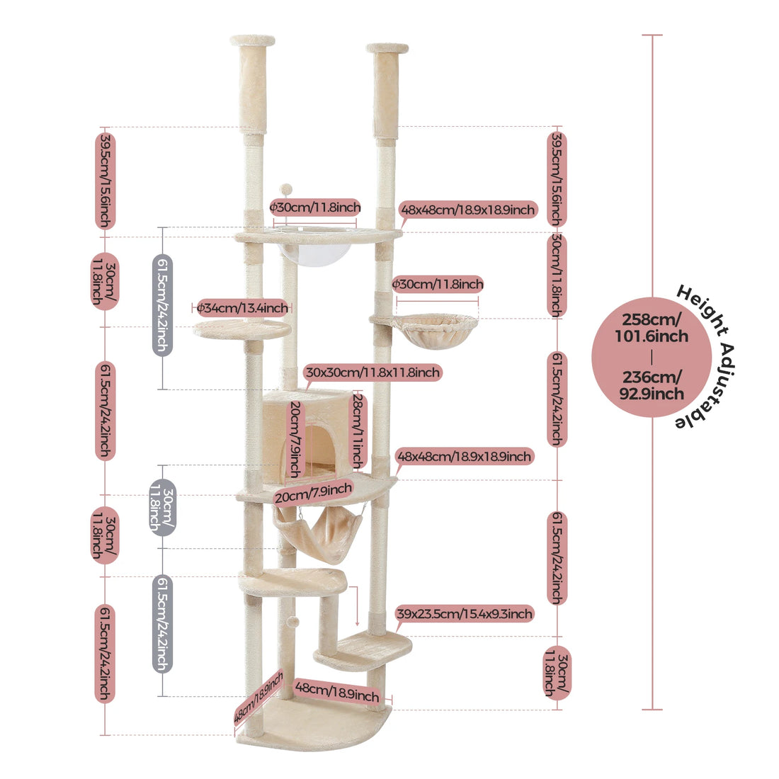 Arbre à chat télescopique multi-niveaux