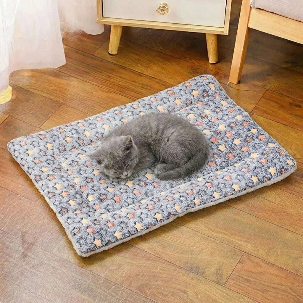 Tapis chaud pour chat à motif étoilé bleu