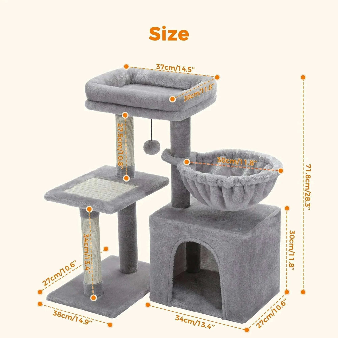 Arbre à chat compact, niche et hamac