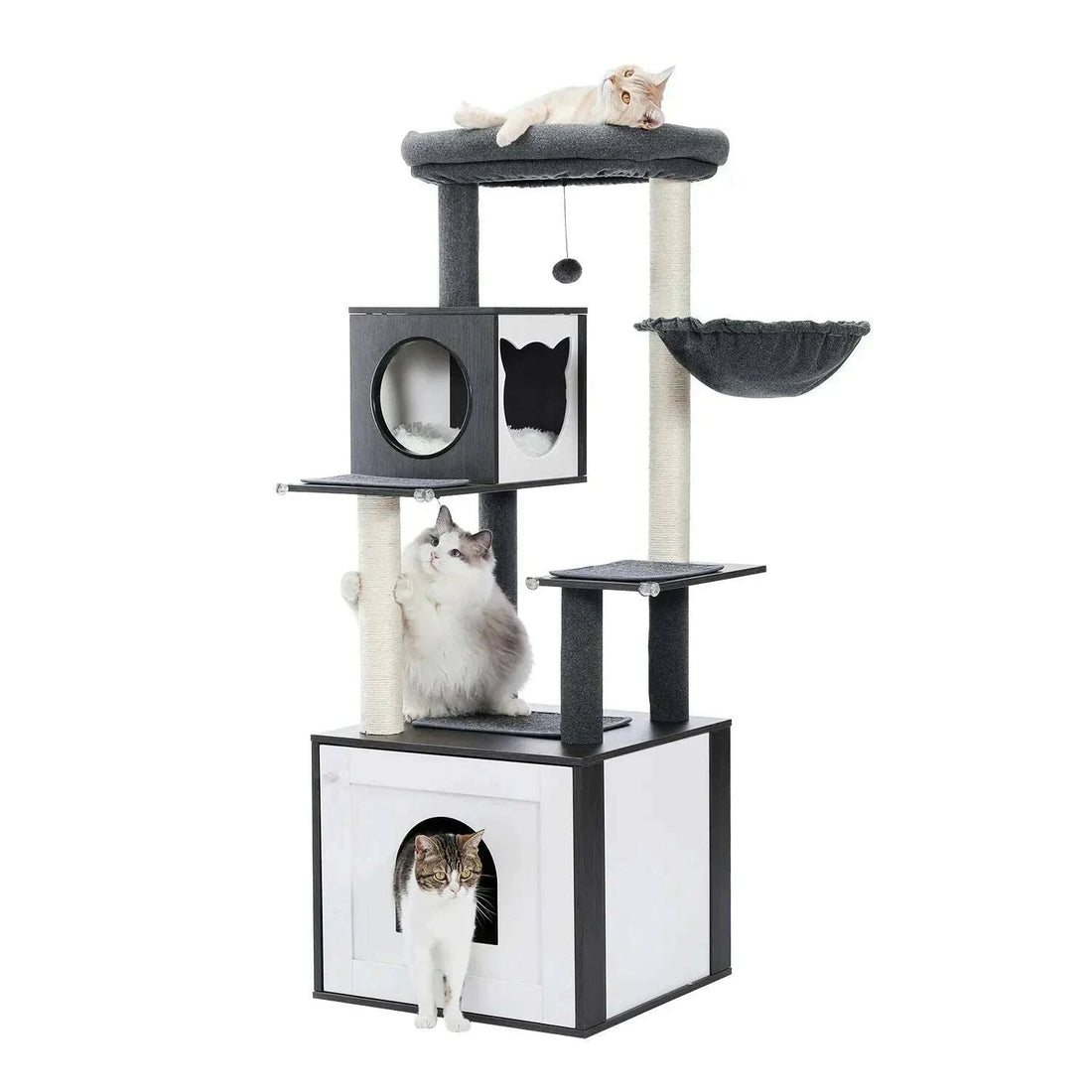 Arbre à chat avec litière intégrée, meuble en bois