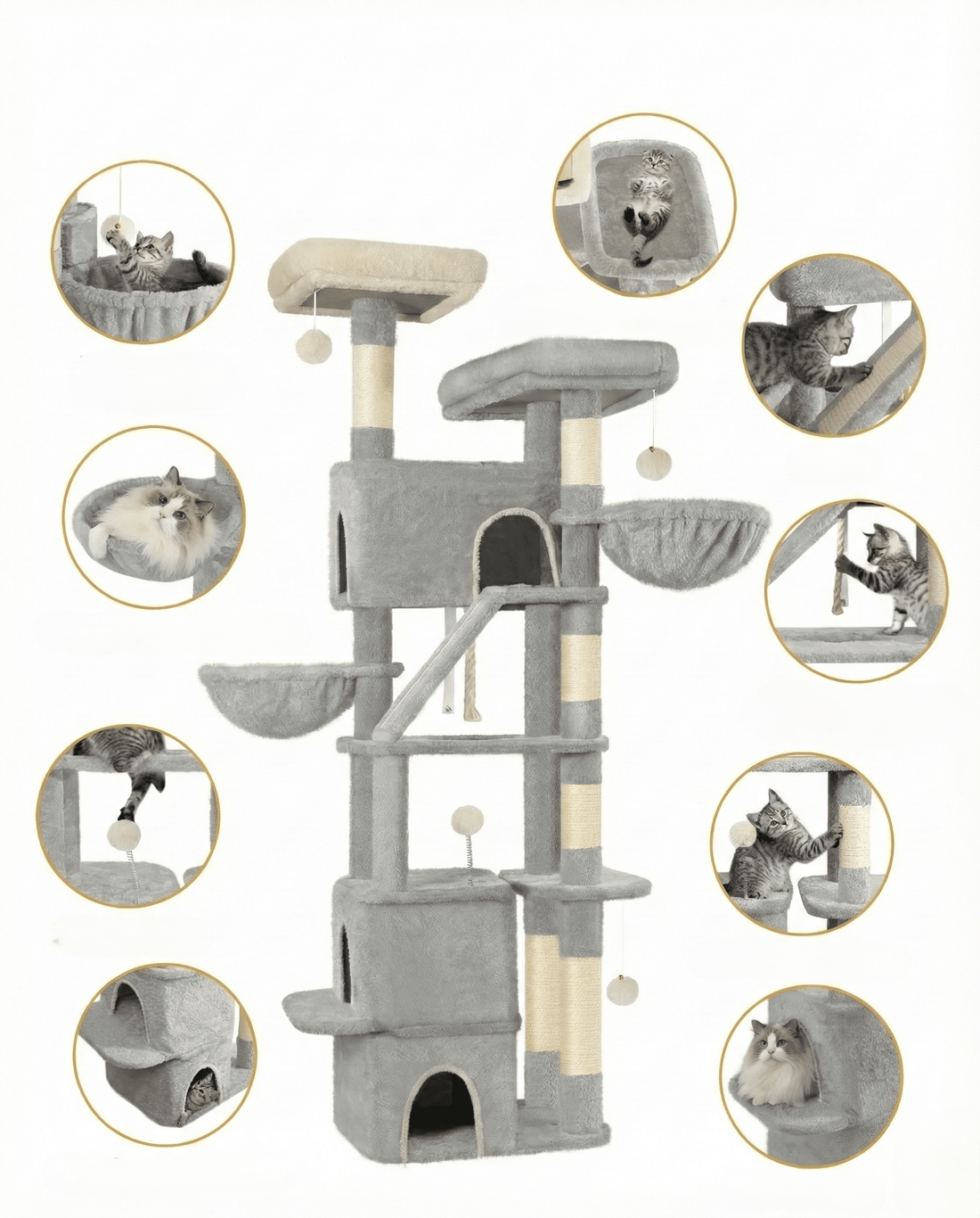 Arbre à chat grande taille, plateformes et griffoir sisal