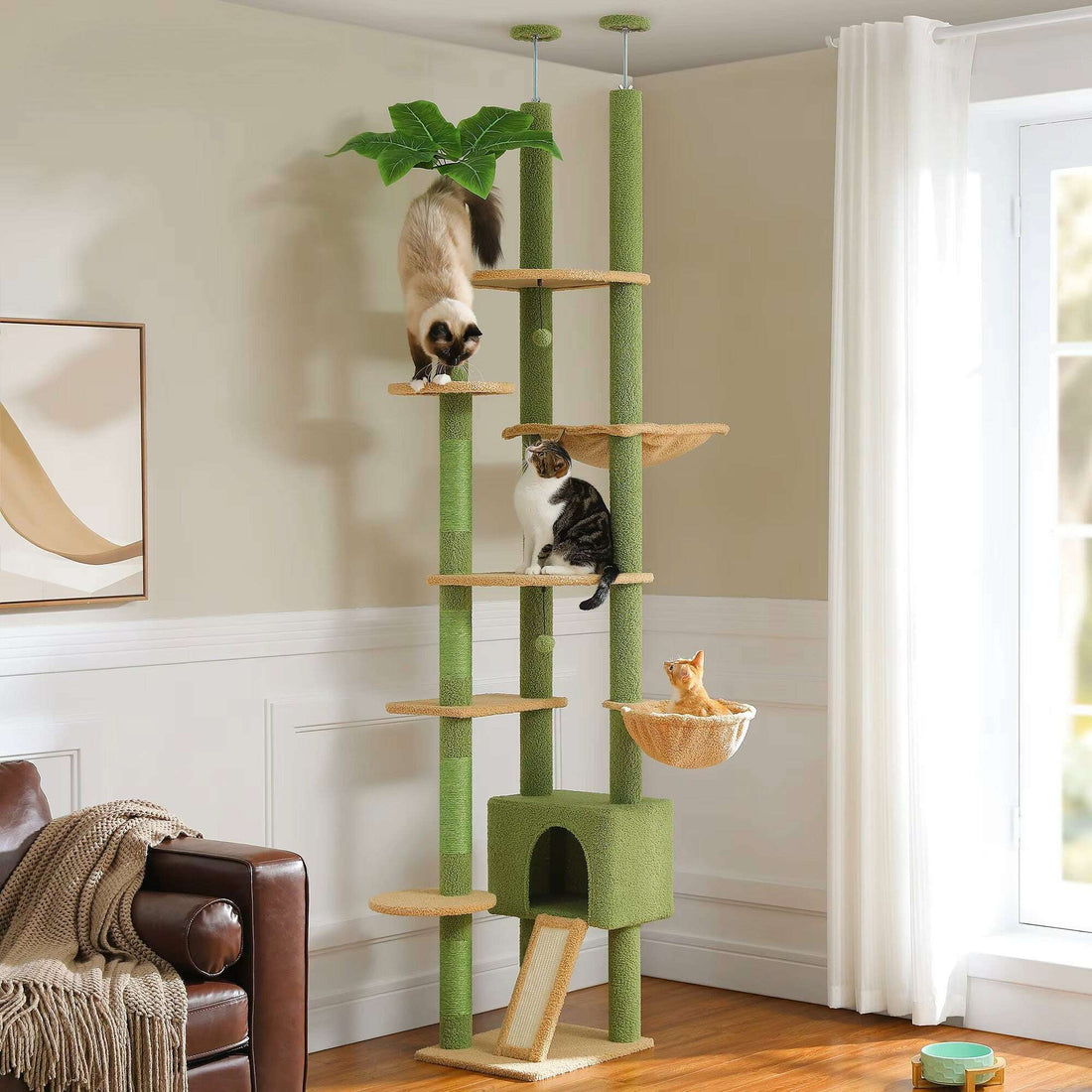 Arbre à chat XXL vert, vue d'ensemble