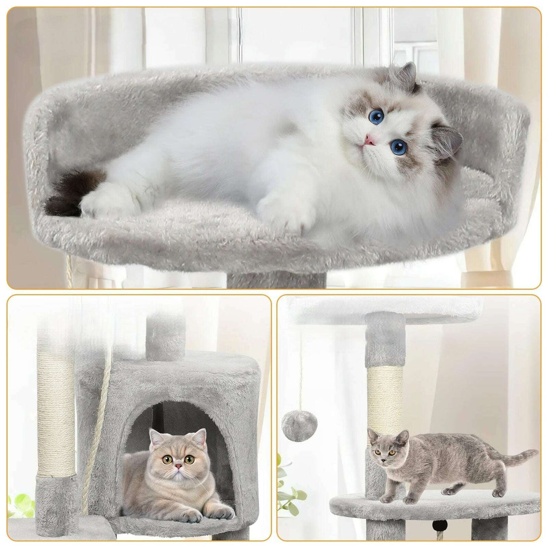 Arbre à chat gris, niche et hamac