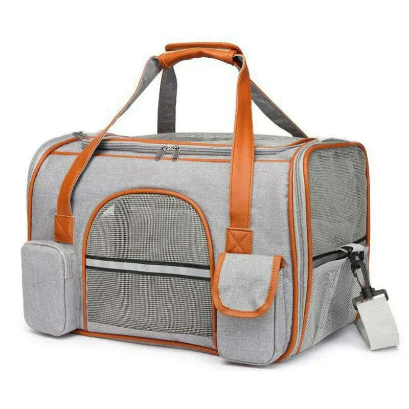 Sac de transport pour chat XXL, fenêtre filet ronde et poches latérales