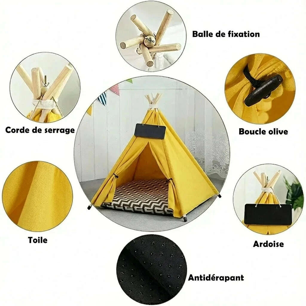 Tipi en bois pour chat, vue de face