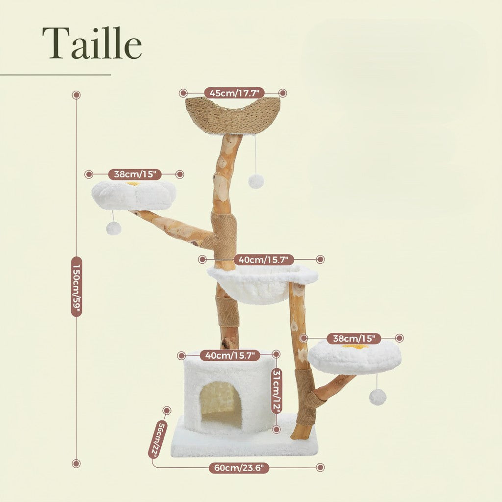 Arbre à chat en bois naturel, vue zoom