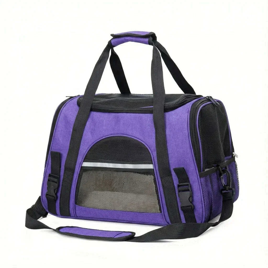 Grand panier de transport pour chat, bande réfléchissante et poche filet latérale
