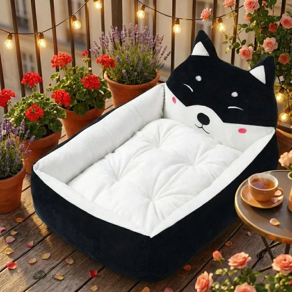 Cozy black cat bed, close-up view