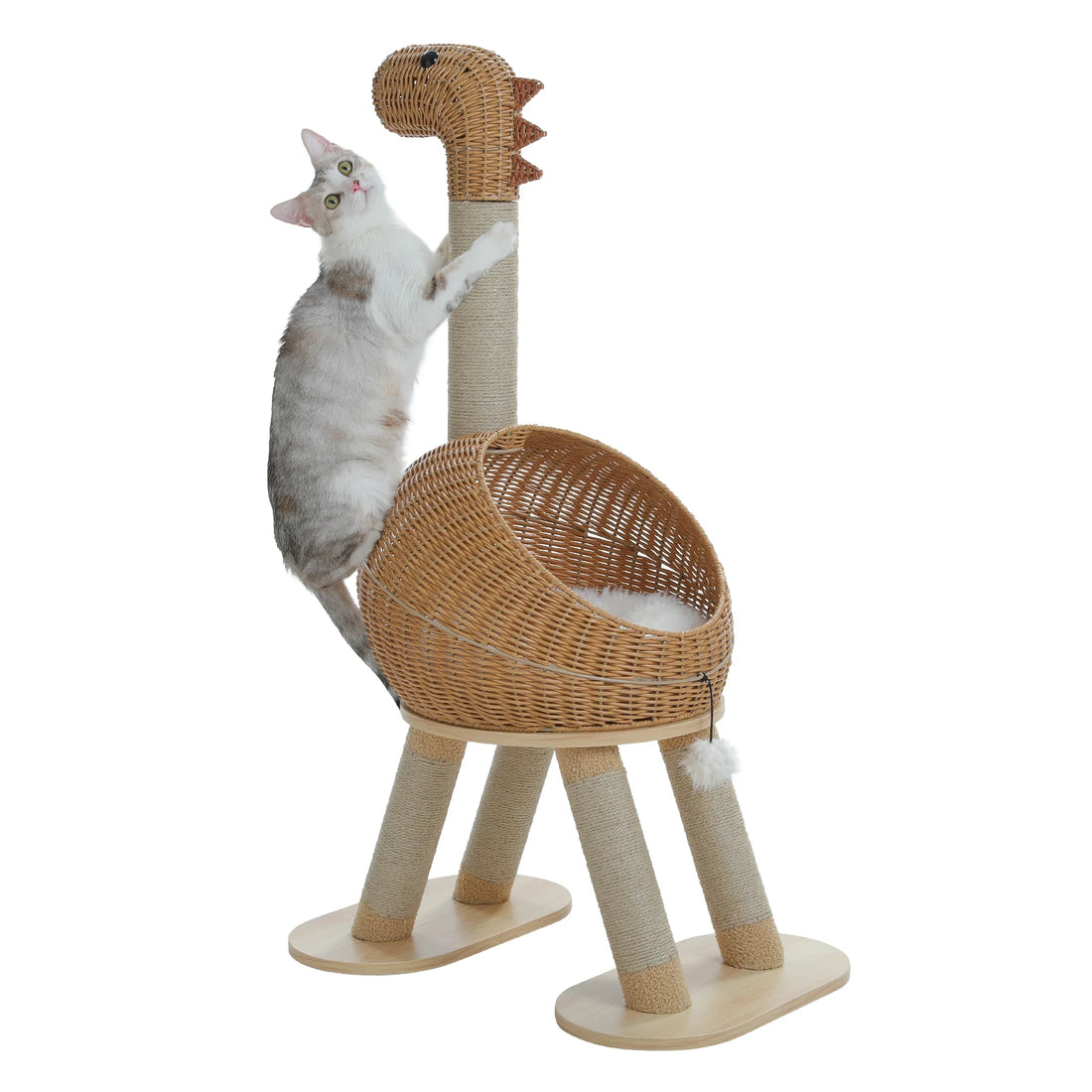 Arbre à chat dinosaure en rotin tressé