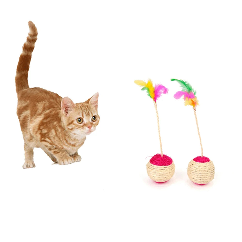 Balle en sisal à plumes pour chat