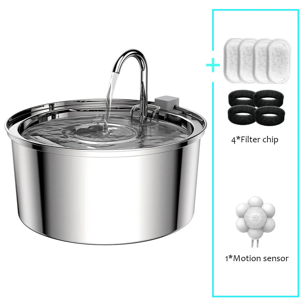 Pack including cat water fountain, 4 carbon filters, 4 pre-filter sponges, and motion sensor