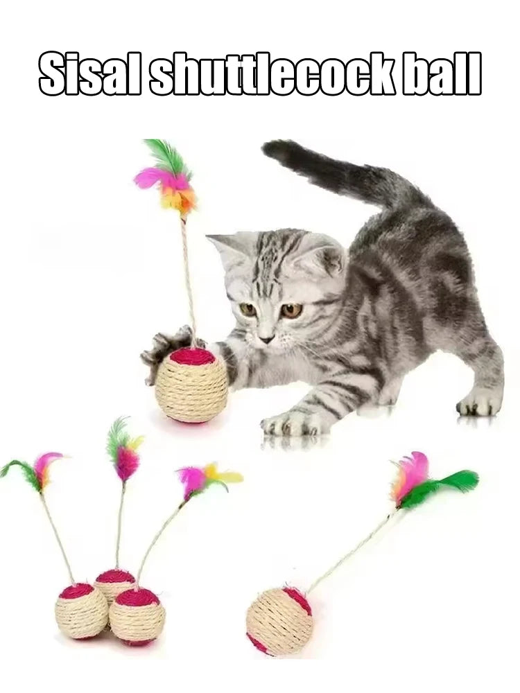 Balle en sisal à plumes pour chat