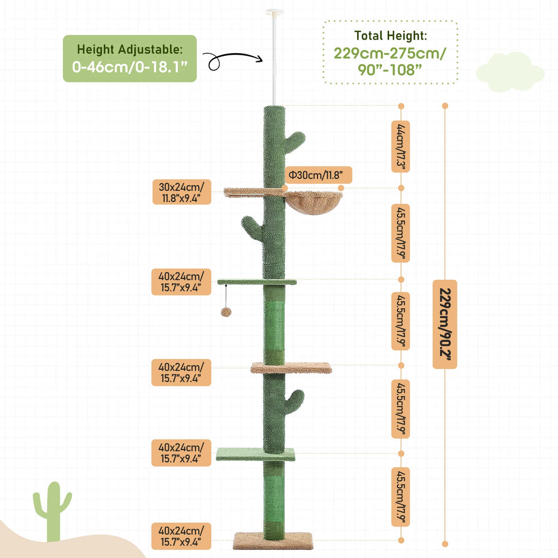 Arbre à chat cactus 5 niveaux réglable