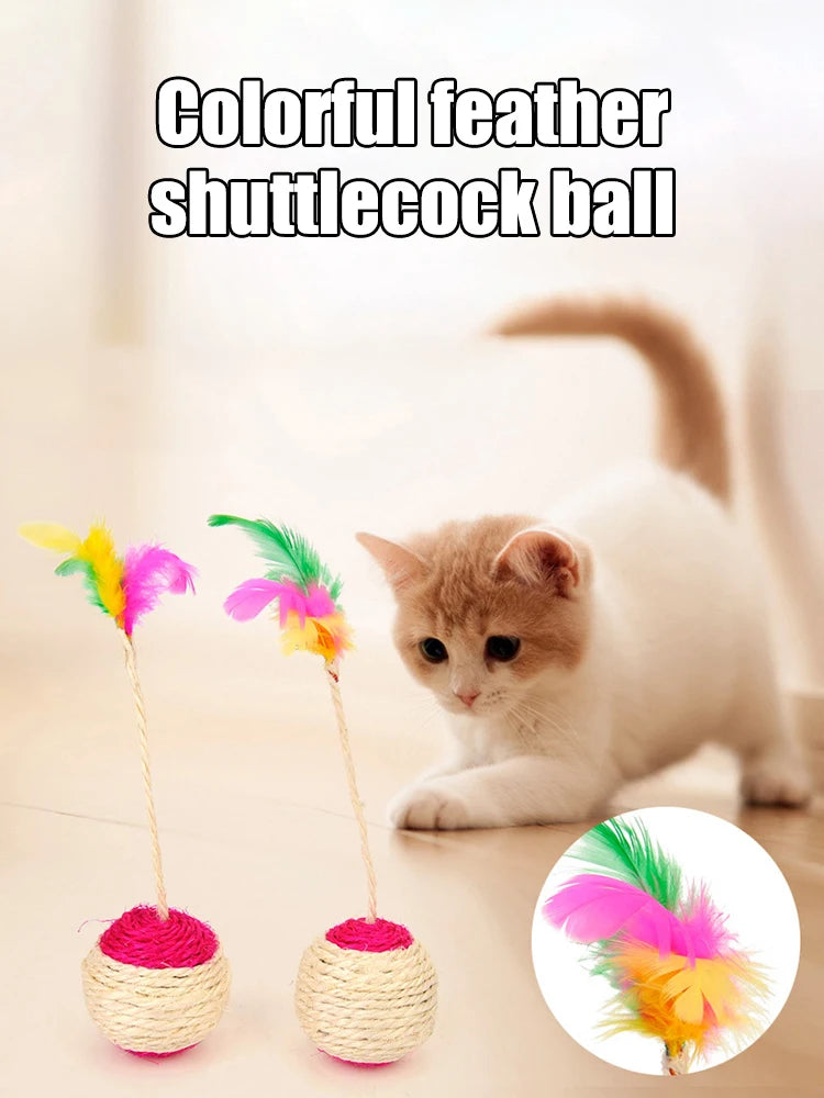 Balle en sisal à plumes pour chat