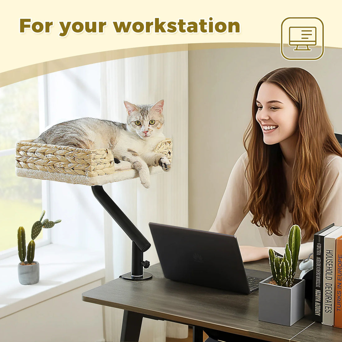 Panier de bureau pour chat en rotin