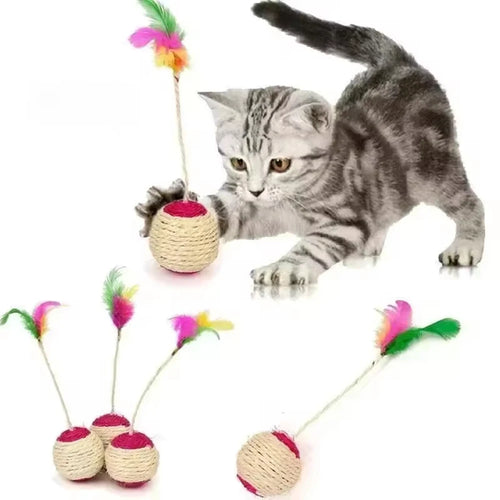 Balle en sisal à plumes pour chat