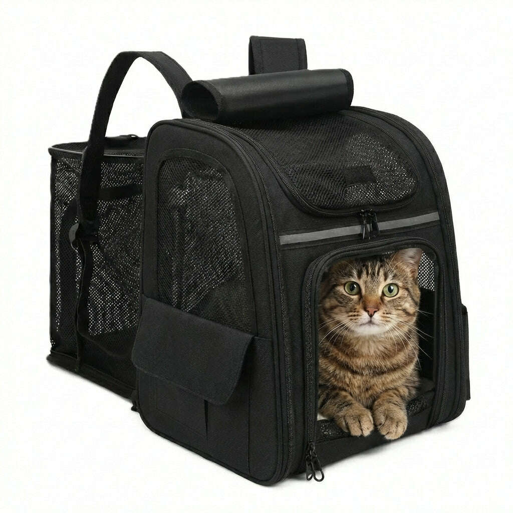 Sac à dos pour chat, pattes posées sur le rabat