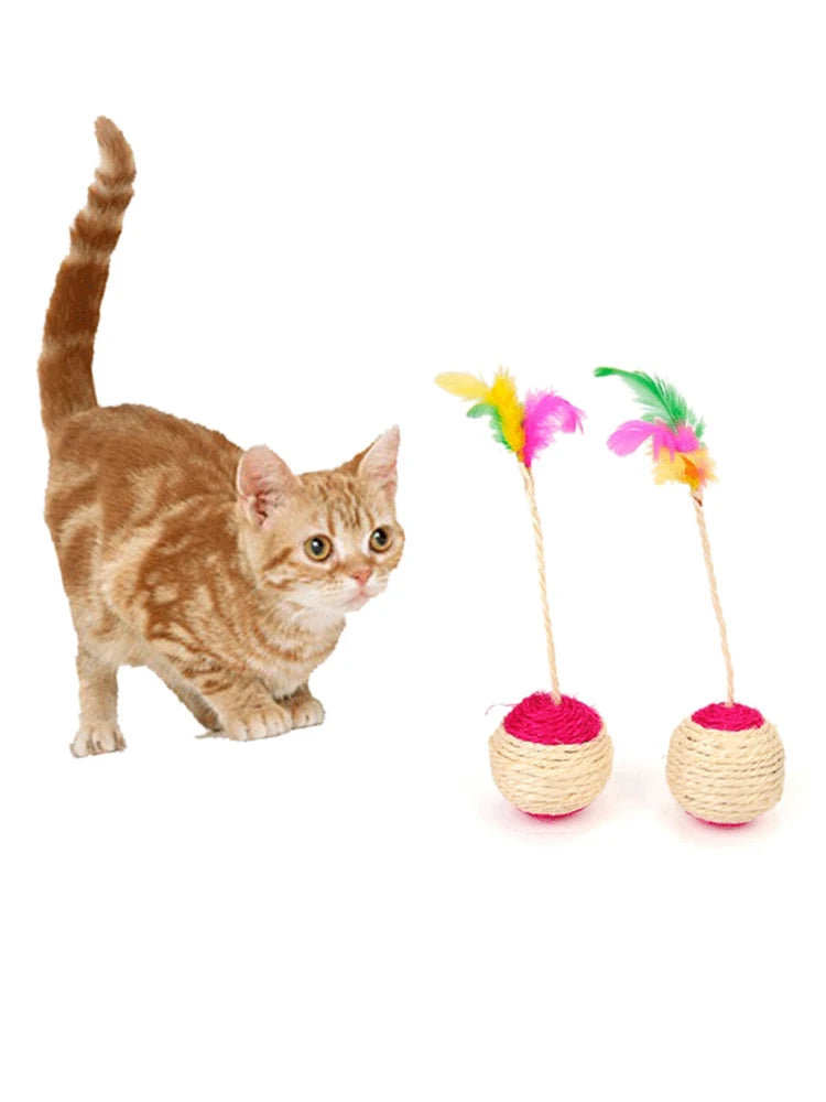 Balle en sisal à plumes pour chat