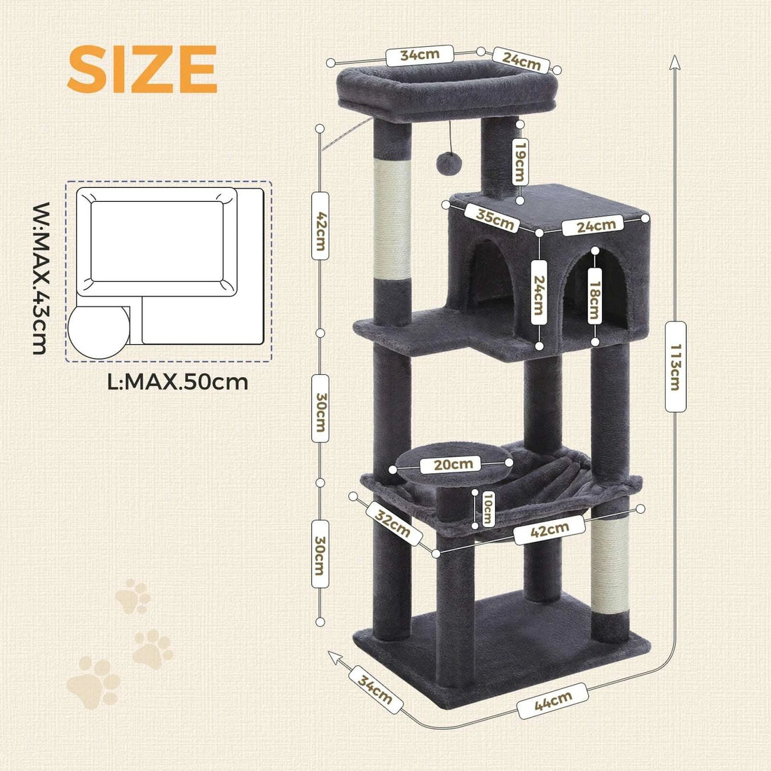 Arbre à chat en bois design, vue d'ensemble