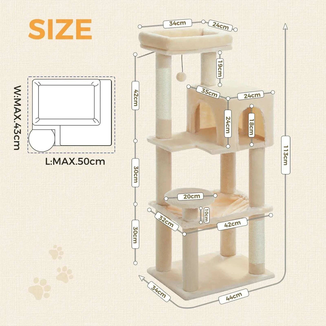Arbre à chat en bois design, niche et hamac