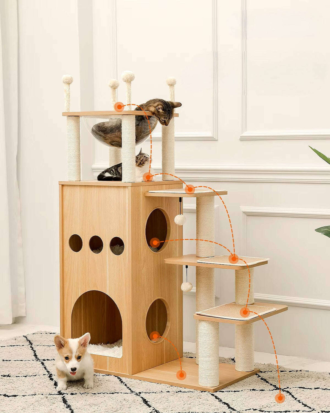 Arbre à chat design en bois clair — détail