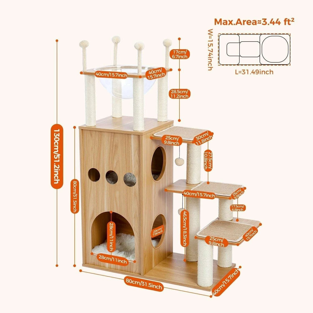 Arbre à chat design en bois clair — vue zoom