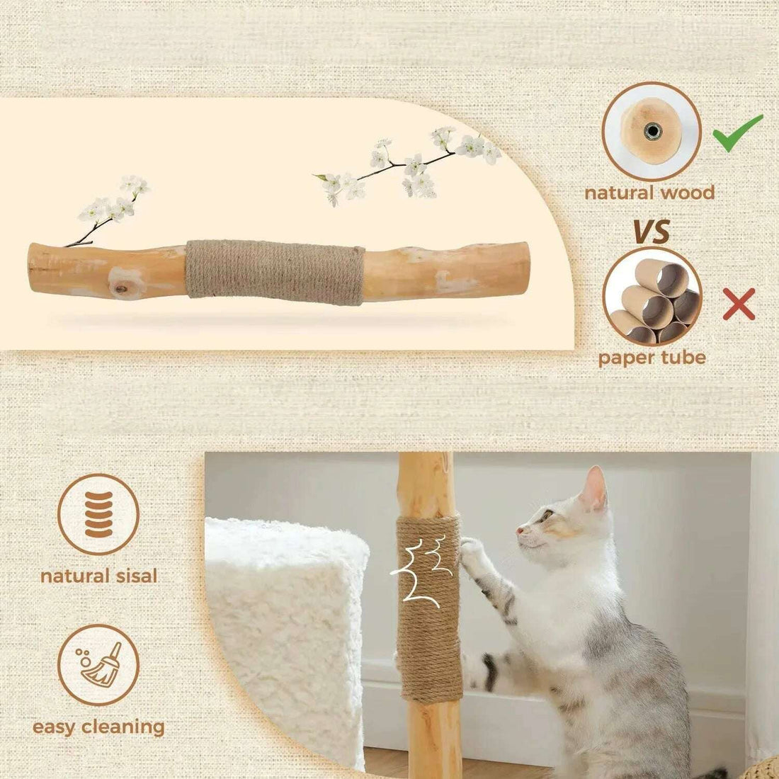 Arbre à chat en bois massif naturel