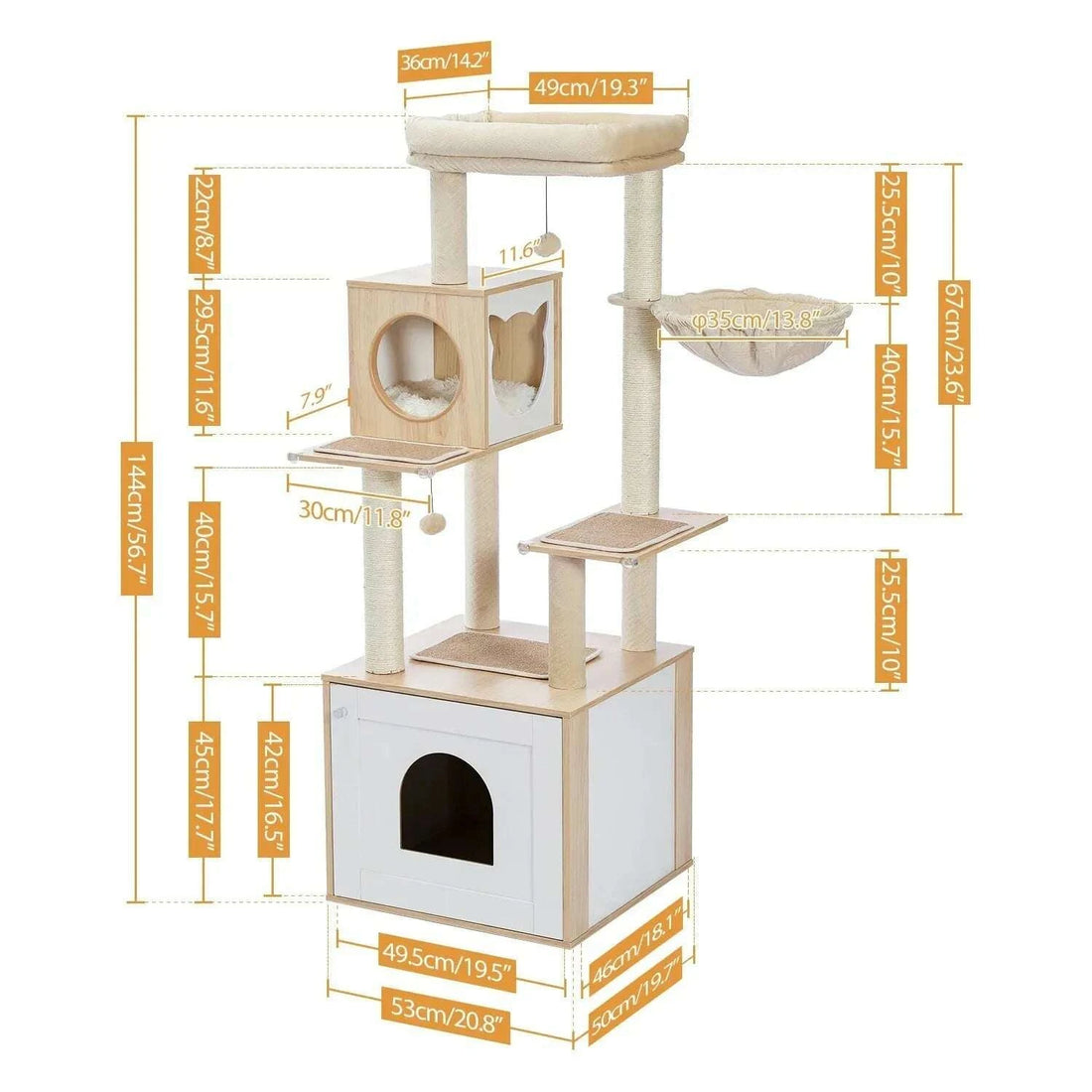 Arbre à chat cache-litière, en situation salon