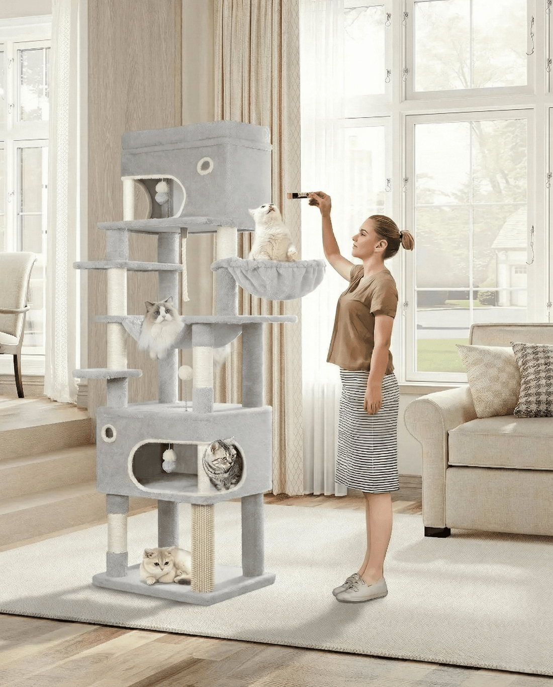 Arbre à chat XXL solide, niche et hamac