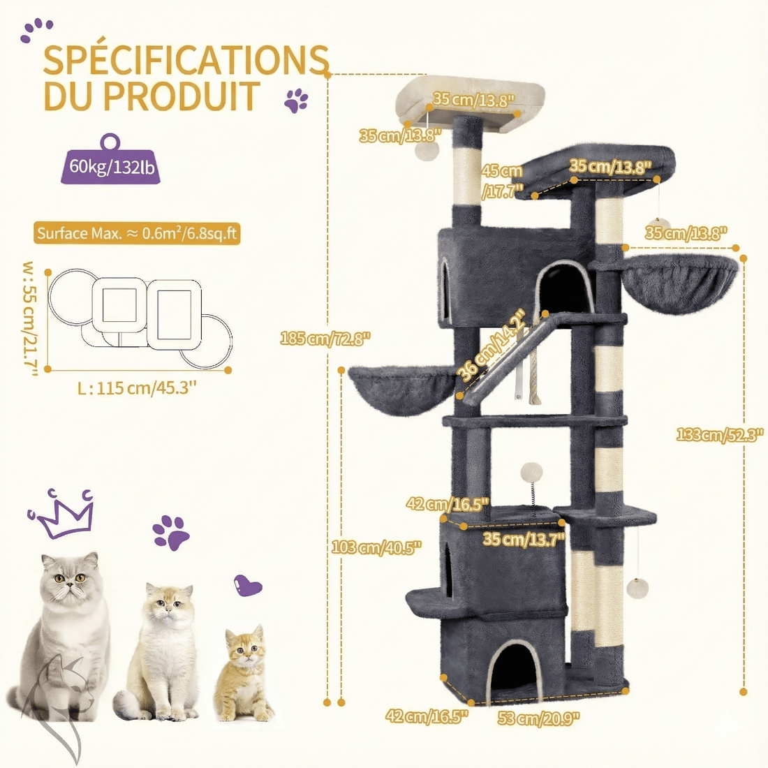 Arbre à chat grande taille, niche et hamac