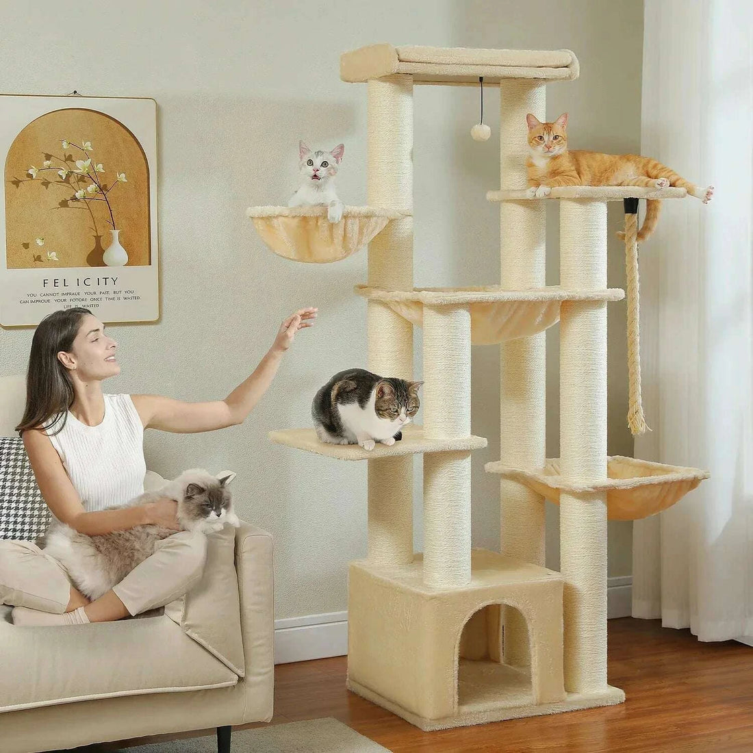 Arbre à chat solide pour Maine Coon — vue de côté