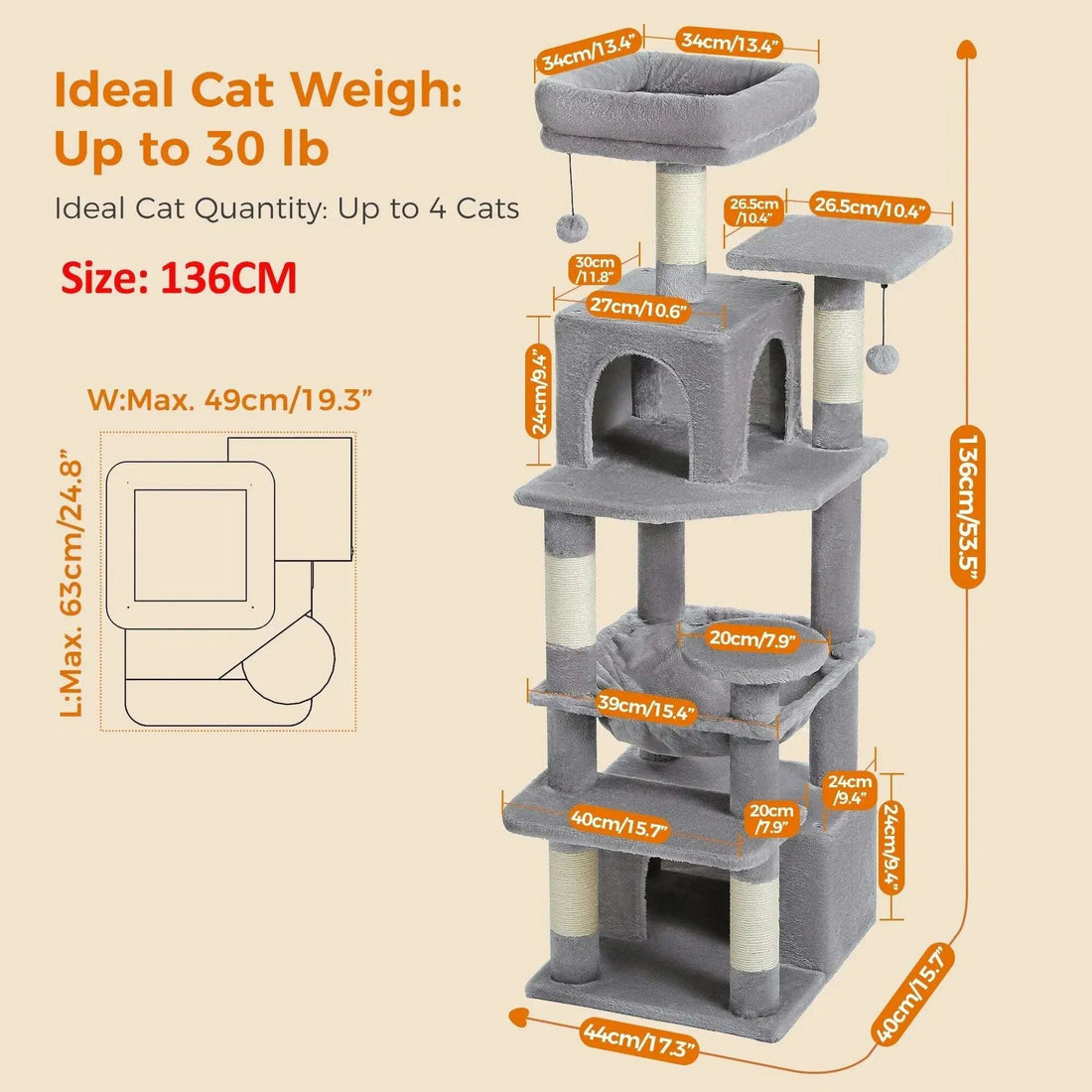 Arbre à chat pas cher avec griffoirs et plateformes