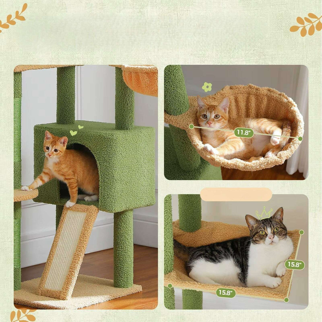 Arbre à chat XXL vert, de profil