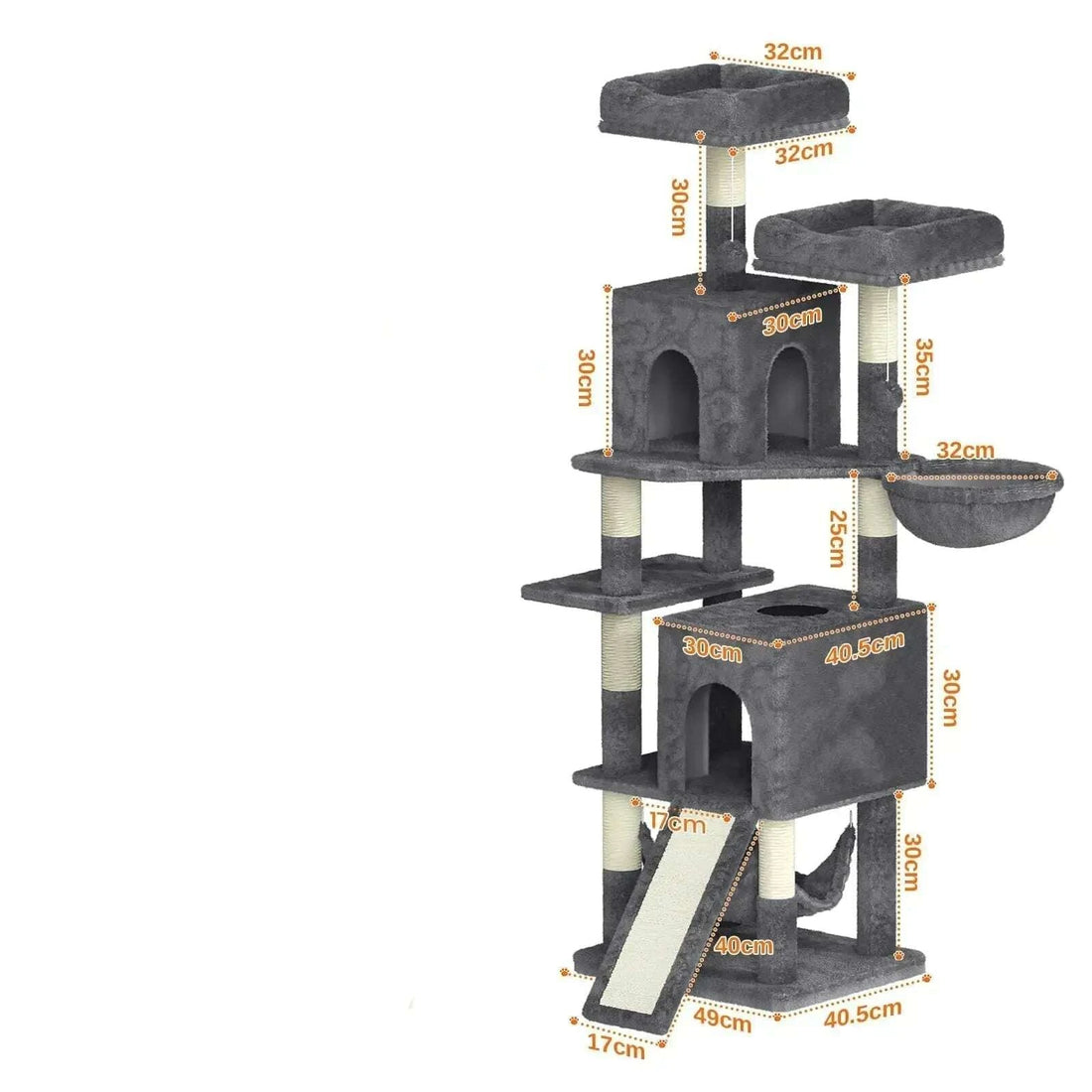 Arbre à chat gris foncé, niche et hamac