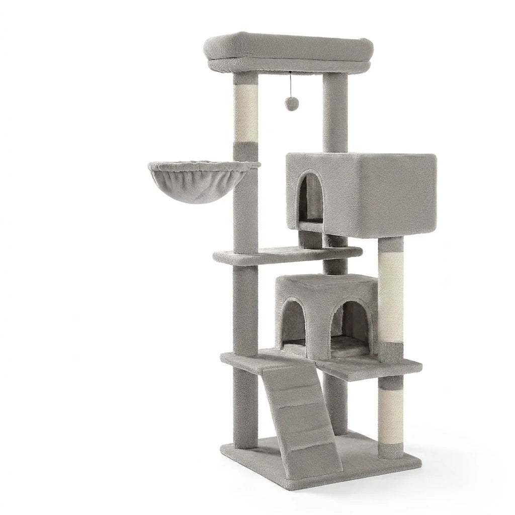Arbre à chat 106 cm avec échelle et niches Gris