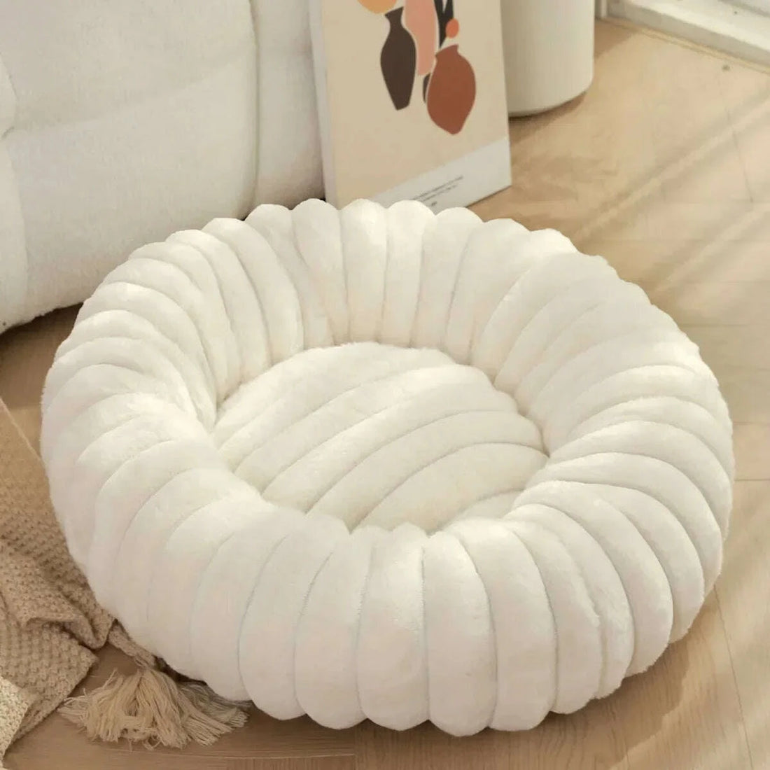 Panier chat blanc rond et confortable