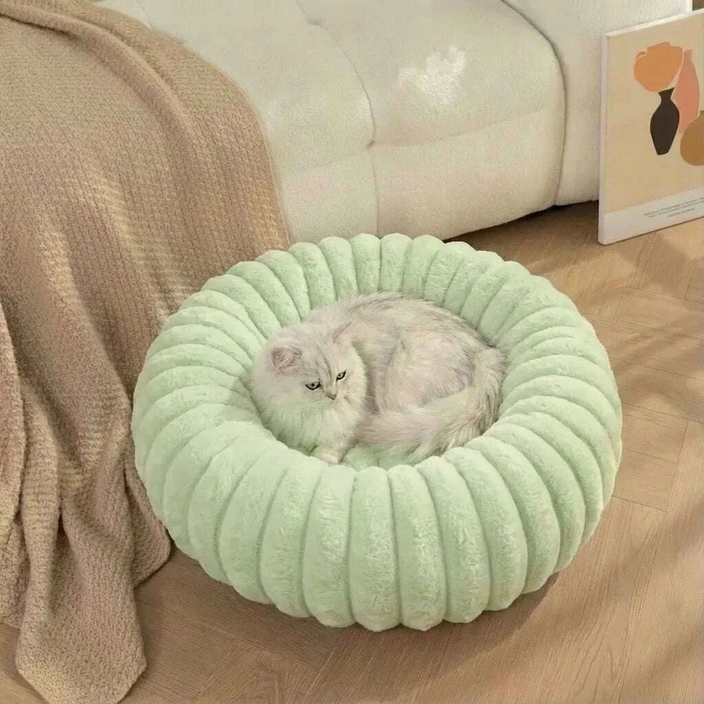 Panier rond pour chat en coussin vert pastel — détail