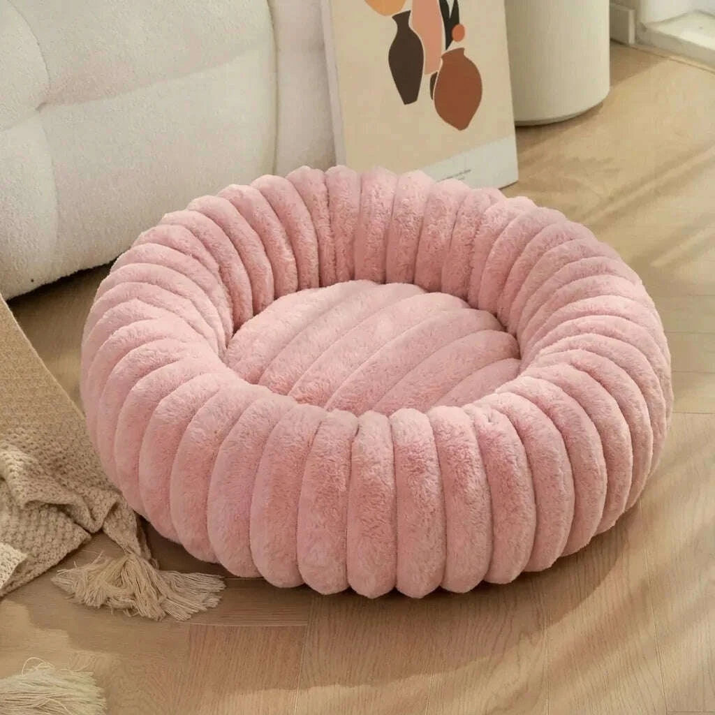 Panier pour chat rose, rond et confortable