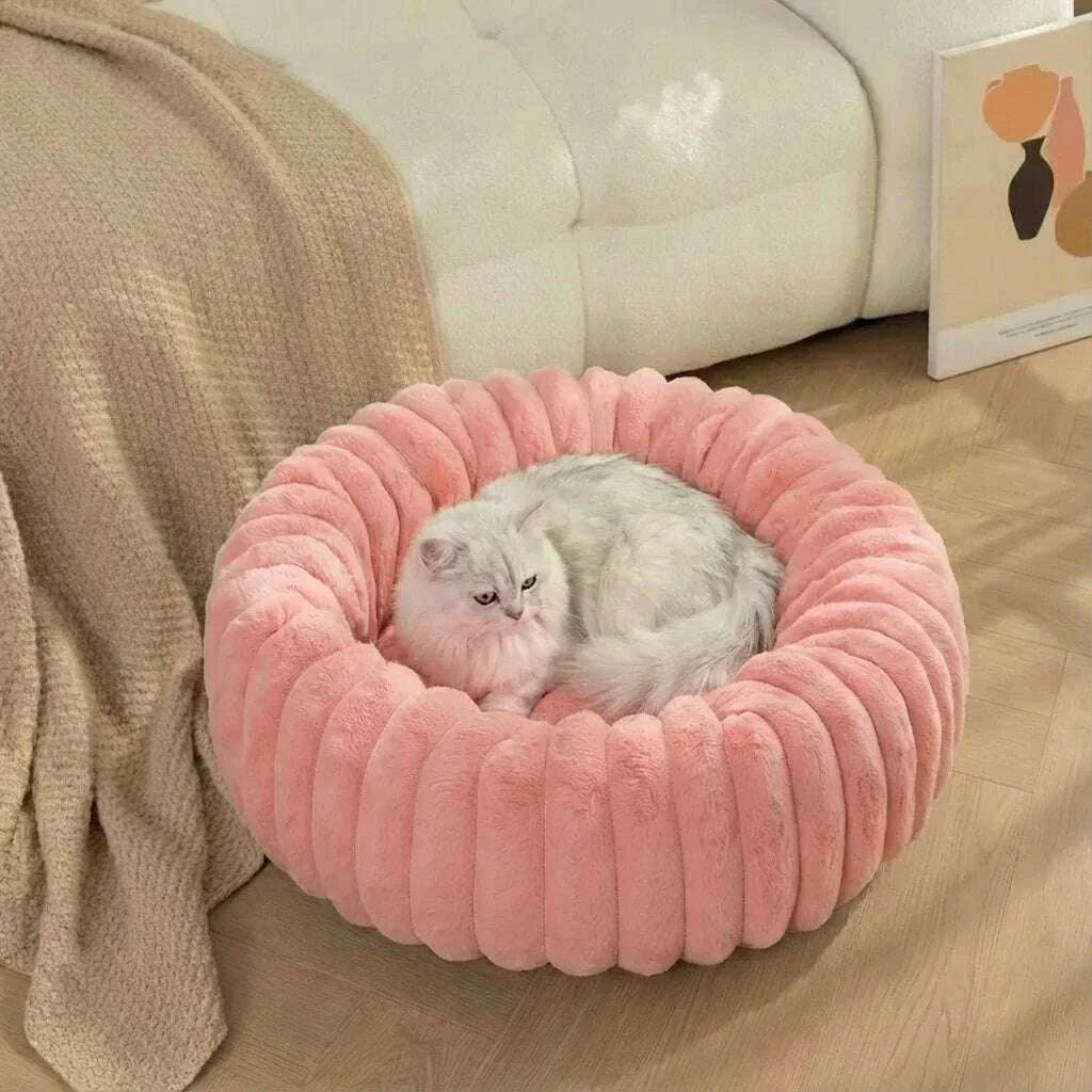 Panier pour chat rose, rond et confortable