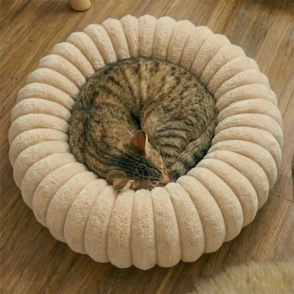 Panier pour chat beige, rond et moelleux