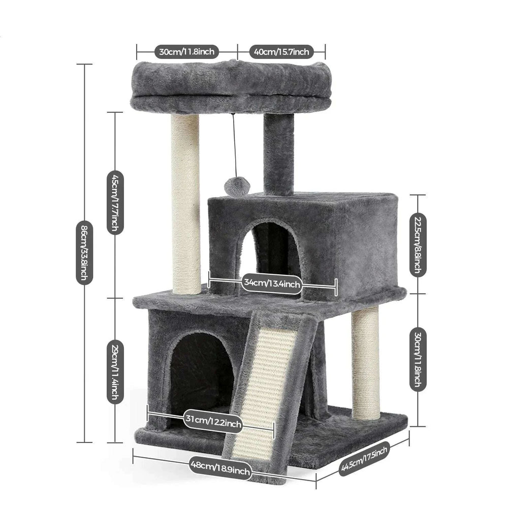 Arbre à chat tissu peluche, en situation salon