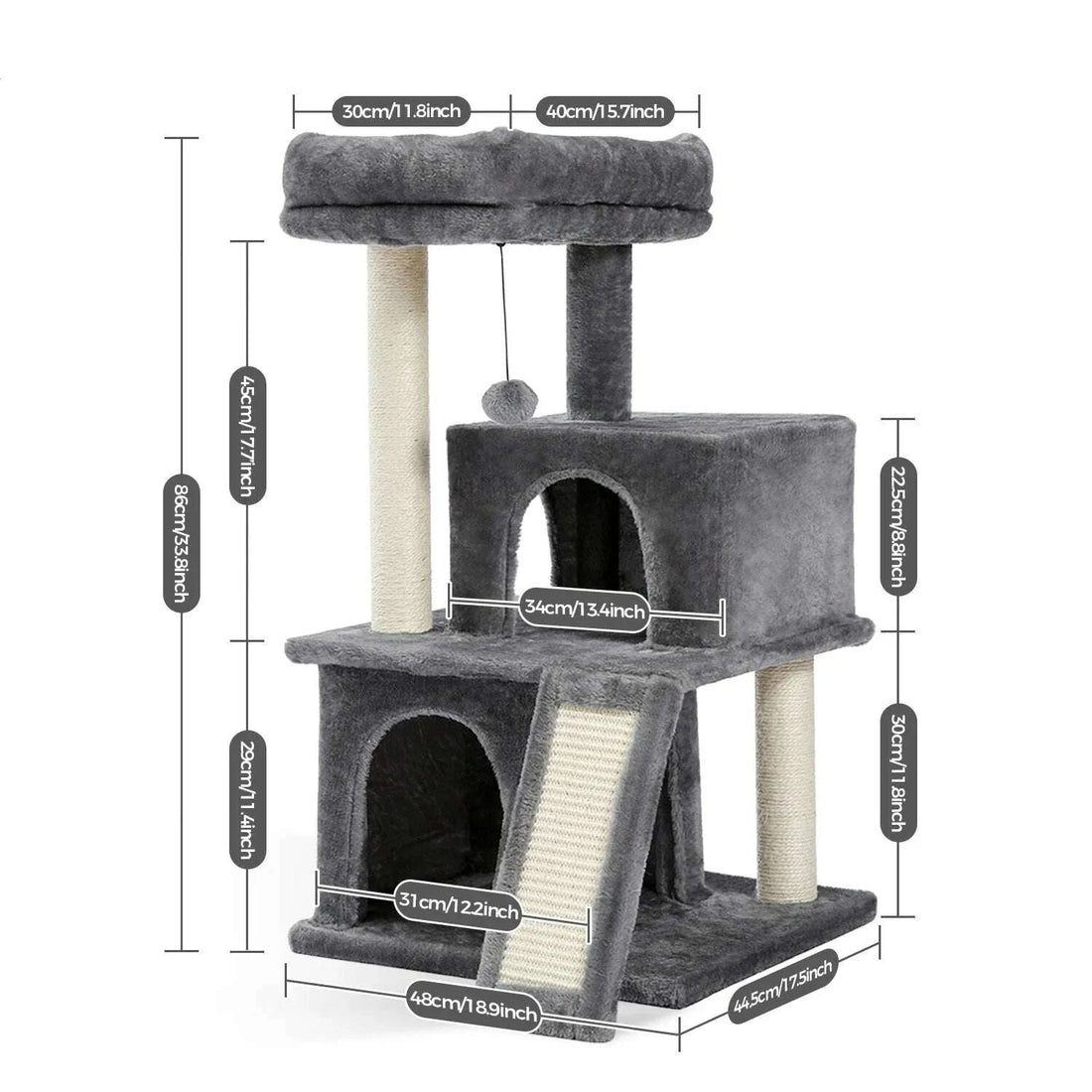 Arbre à chat tissu peluche, en situation salon
