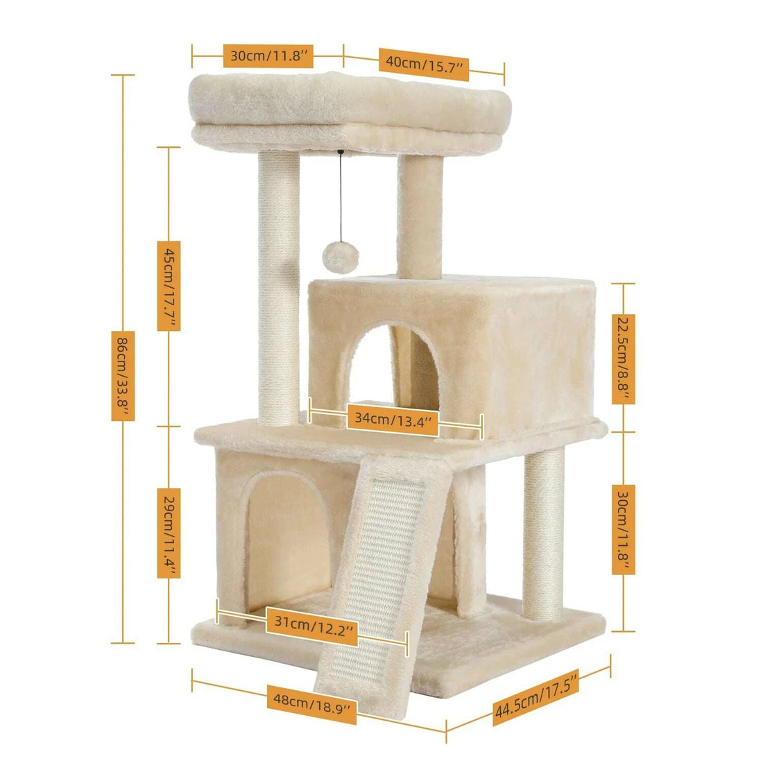 Arbre à chat tissu peluche, vue arrière