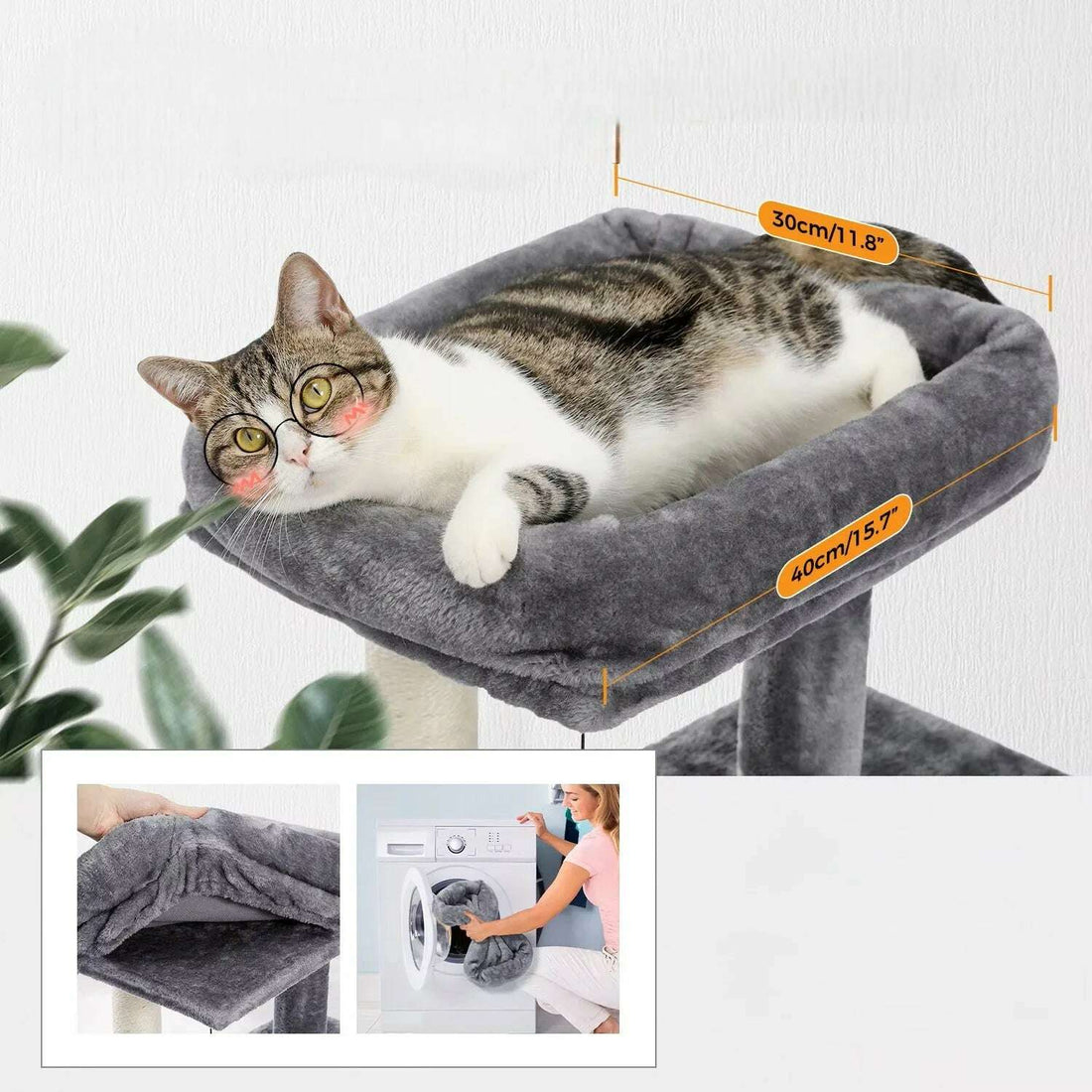 Arbre à chat tissu peluche, niche et hamac