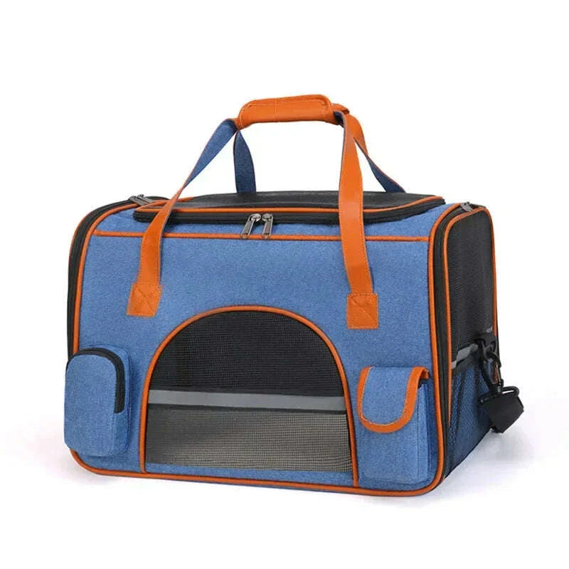 Sac de transport pour chat XXL, hublot en filet arrondi et poignée rigide, fond blanc